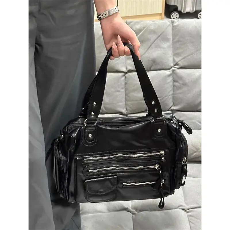 Vintage Punk Women Tote Bags 2025Trend Large Capacity Crossbody Shoulder Bags  Mujer Moto Style Multi Pockets Commute Bolso