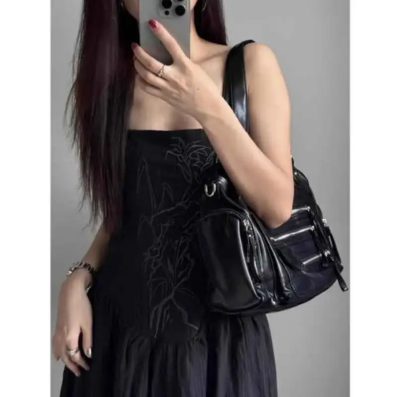 Vintage Punk Women Tote Bags 2025Trend Large Capacity Crossbody Shoulder Bags  Mujer Moto Style Multi Pockets Commute Bolso