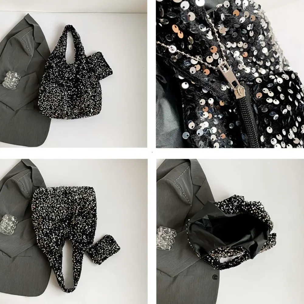Tote Bag for Women Sequin Shoulder Bag Trendy Hobo Bag Luxury Designer Handbag Slouchy Underarm Сумка for Work Travel Shopping