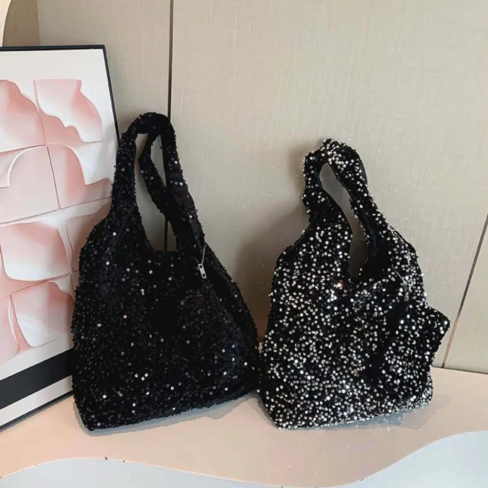 Tote Bag for Women Sequin Shoulder Bag Trendy Hobo Bag Luxury Designer Handbag Slouchy Underarm Сумка for Work Travel Shopping