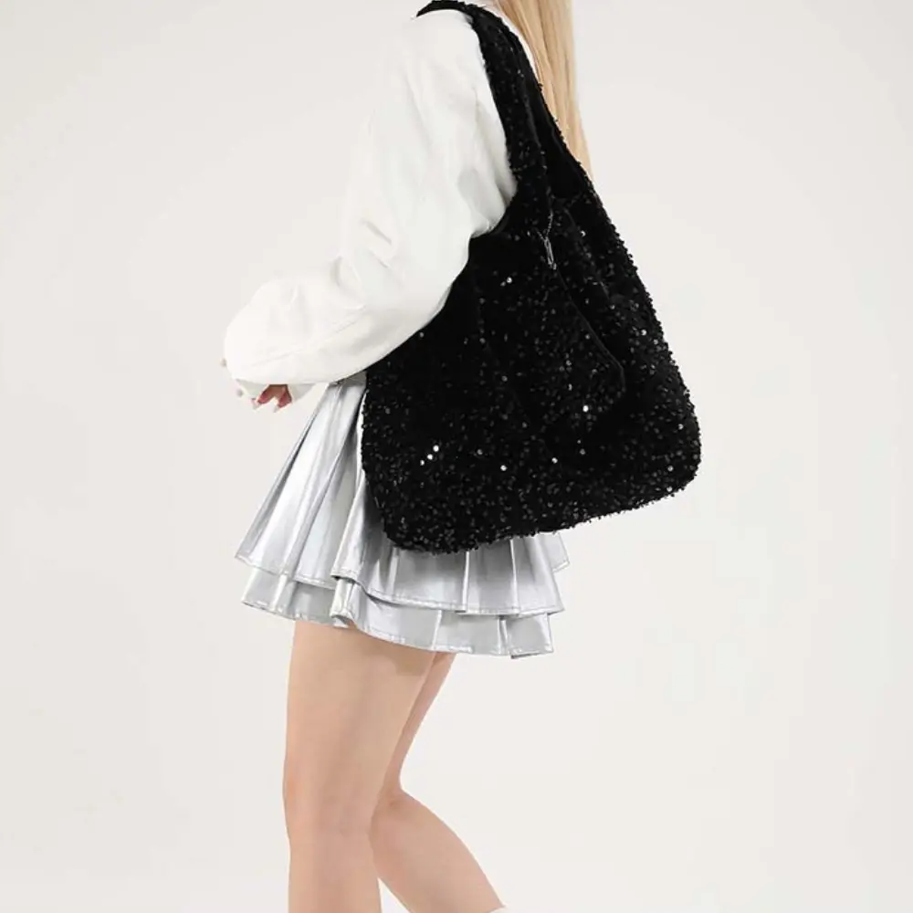 Tote Bag for Women Sequin Shoulder Bag Trendy Hobo Bag Luxury Designer Handbag Slouchy Underarm Сумка for Work Travel Shopping