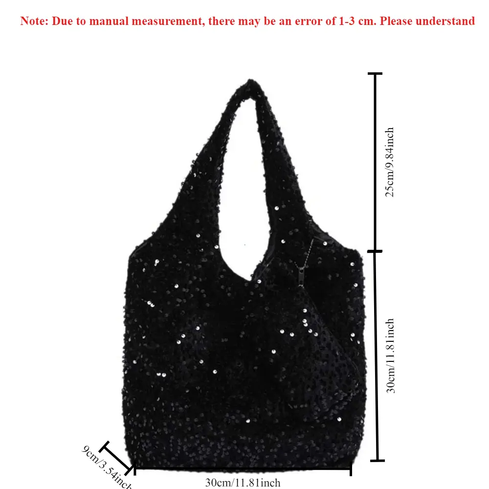 Tote Bag for Women Sequin Shoulder Bag Trendy Hobo Bag Luxury Designer Handbag Slouchy Underarm Сумка for Work Travel Shopping