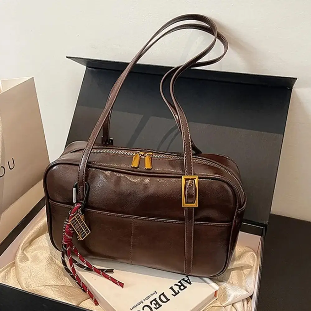 Vintage Small Boston Shoulder Bag Elegant Women's PU Leather Underarm Bag With Pendant 2025 Y2K Trend Female Handbags Tote Bags