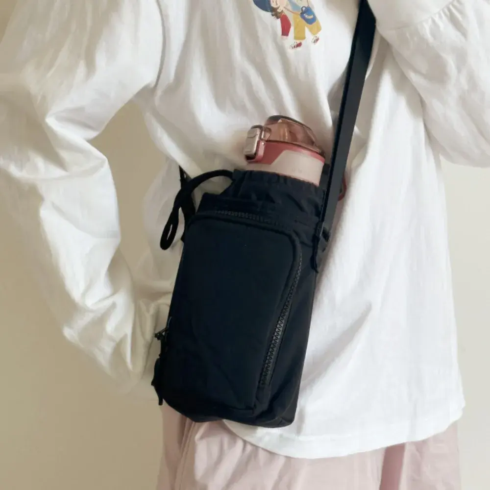 Portable Casual Drawstring Crossbody Bag Light Running Sport Water Bottle Bag With Strap Cup Sleeve Nylon Waterproof Phone Bag