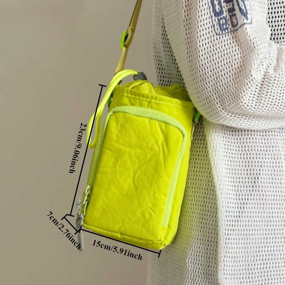 Portable Casual Drawstring Crossbody Bag Light Running Sport Water Bottle Bag With Strap Cup Sleeve Nylon Waterproof Phone Bag