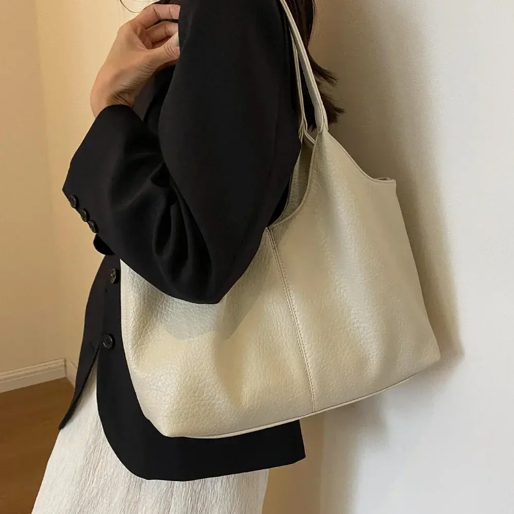 Fashion Retro Leather Tote Bags for Women 2025 Trend Female Simple Large Capacity Shoulder Bag Big Solid Color Handbags Purse