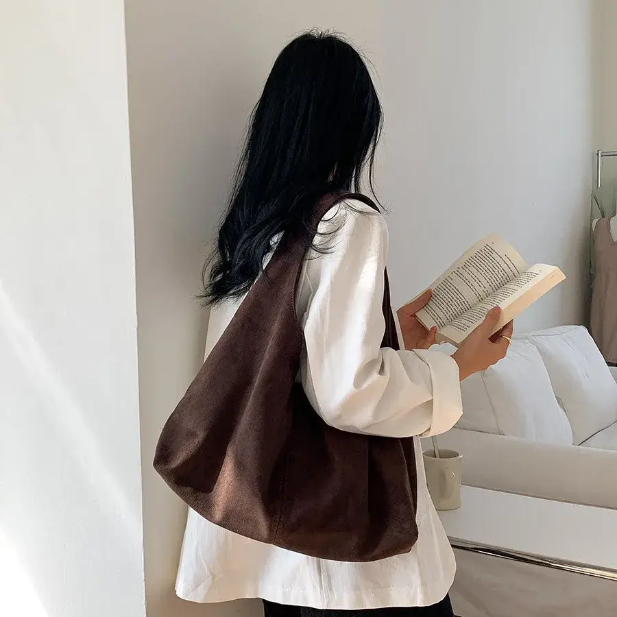 Vintage Faux Suede Hobos Women Shoulder Bags Large Capacity Tote Bag Retro Trend Autumn Big Shopper Purses Handbags 2025