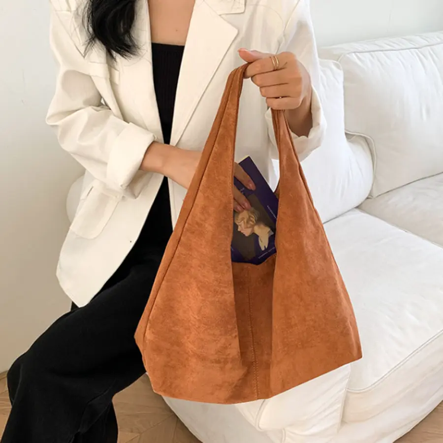Vintage Faux Suede Hobos Women Shoulder Bags Large Capacity Tote Bag Retro Trend Autumn Big Shopper Purses Handbags 2025