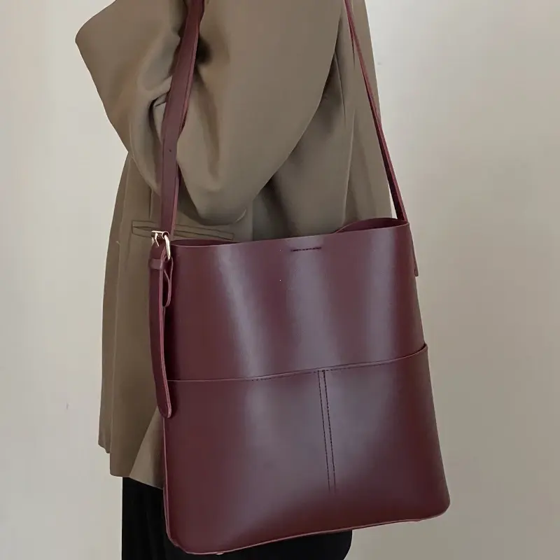 Fashionable 2025 Women's Leather Shoulder Bucket Bags Handbags Winter Fall Autumn Femme Design Casual Sac De Luxe Femme Vintage