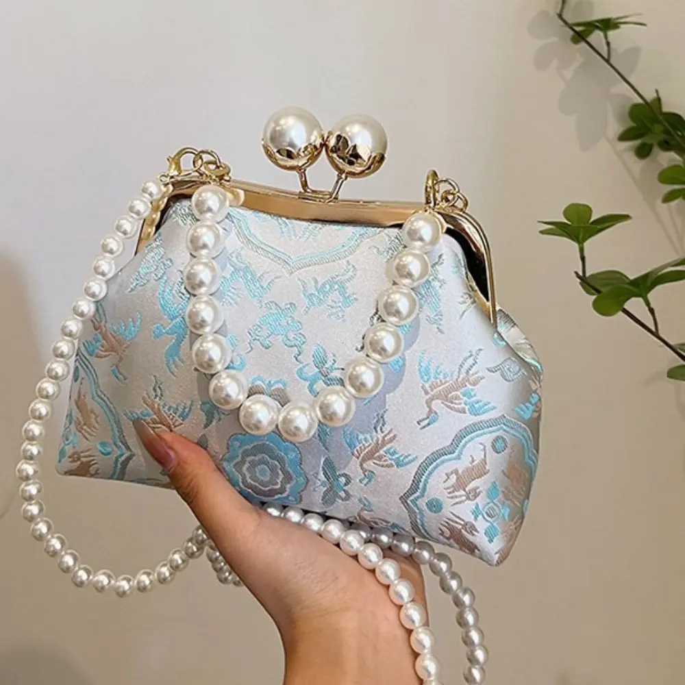 Pearl Chinese Style Handbag Purses Cheongsam Bag Hanfu Shoulder Bag Elegant Embroidery Banquet Crossbody Bag Evening Clutch