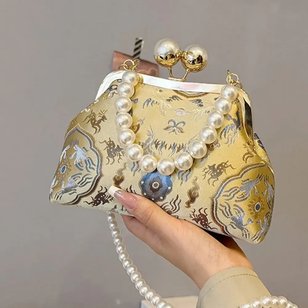 Pearl Chinese Style Handbag Purses Cheongsam Bag Hanfu Shoulder Bag Elegant Embroidery Banquet Crossbody Bag Evening Clutch