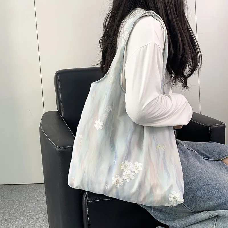 Chinese Style Embroidery Art Ink Painting Small Fresh Canvas Bag Women's Shoulder Bag Handbag Vest Bag Purses and Handbags