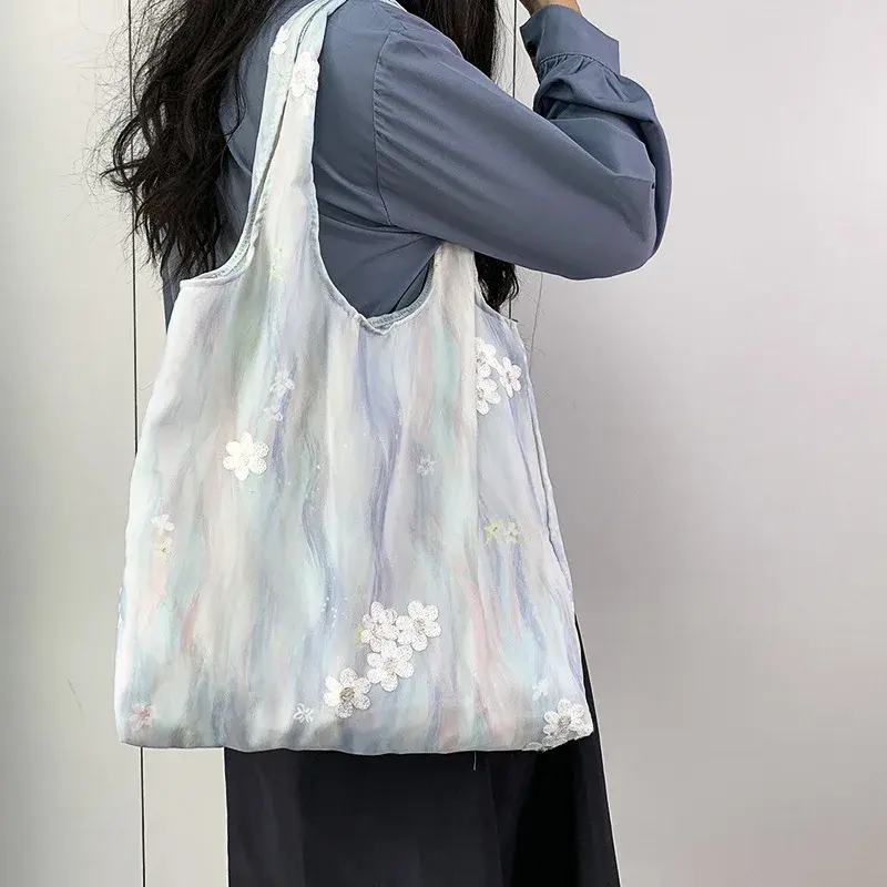 Chinese Style Embroidery Art Ink Painting Small Fresh Canvas Bag Women's Shoulder Bag Handbag Vest Bag Purses and Handbags