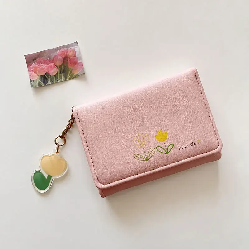 Floral Print Trifold Short Wallet, Multi-card Slot Card Holder, Women's Coin Purse Cute Fresh Student Folding Wallet Card Bag