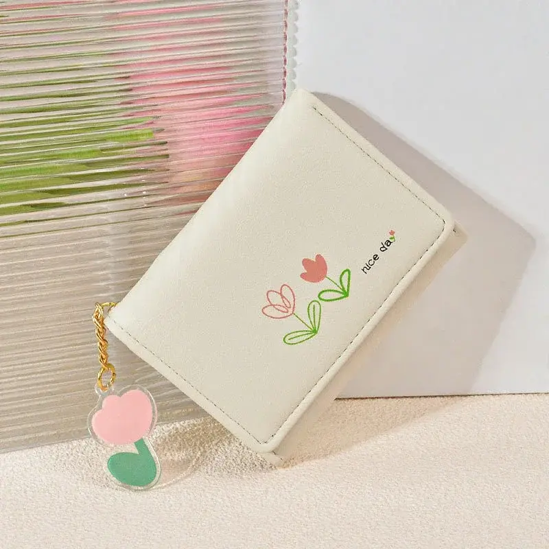 Floral Print Trifold Short Wallet, Multi-card Slot Card Holder, Women's Coin Purse Cute Fresh Student Folding Wallet Card Bag