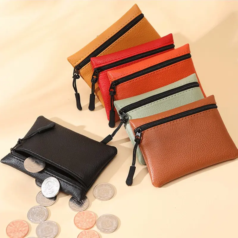 2025 New Lychee Pattern Mini Coin Purse Women Solid Color PU Soft Leather Wallet Women Coin Card Holder Wallet for Girls Purse