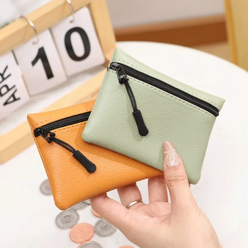 2025 New Lychee Pattern Mini Coin Purse Women Solid Color PU Soft Leather Wallet Women Coin Card Holder Wallet for Girls Purse