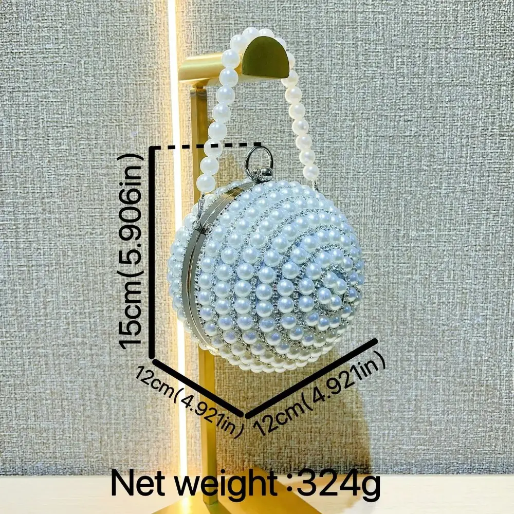 Round Pearl Clutch Purse Handbag Luxury Elegant Evening Bag Ring Handle For Women Bride Bridesmaid Wedding Party Handbag Purses