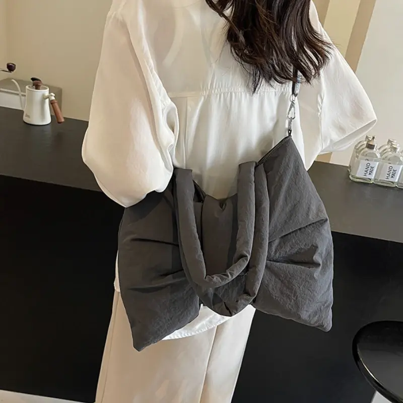 Fashion Bow Nylon Padded Tote Bag Korean Style Shoulder Bags For Women Large Capacity Handbags Y2K Trend Female Crossbody Bag