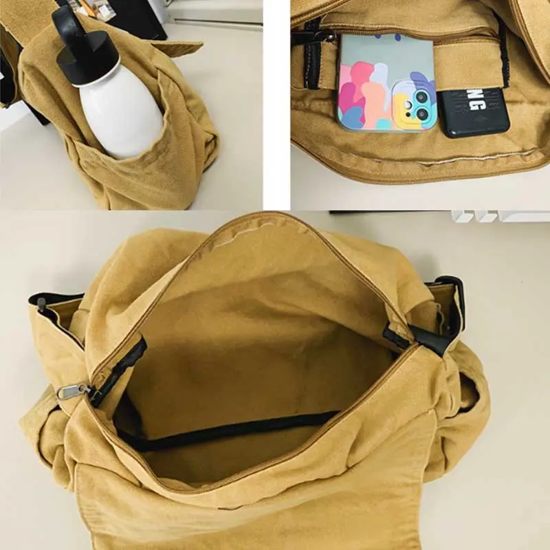 Casual Canvas Messenger Bag Versatile Flip Large Capacity Shoulder Book Bag For Student Adjustable Crossbody Bag For Men Women