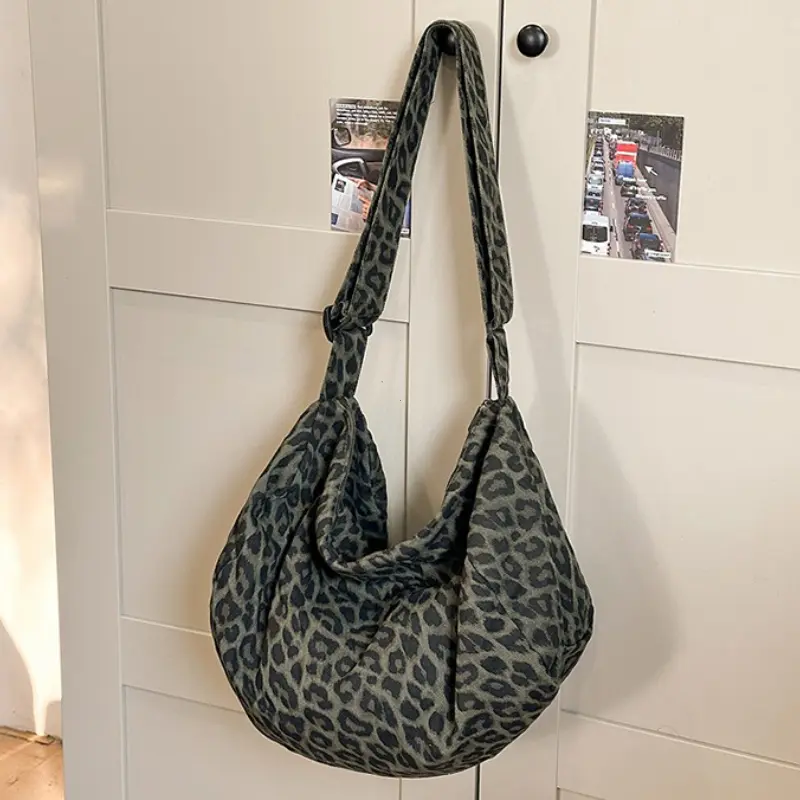 Summer New Women's Bag Leopard Print Canvas Crossbody Bag 2025 Y2K Trendy Travel Shoulder Bags Tote Bag Female Student Handbags