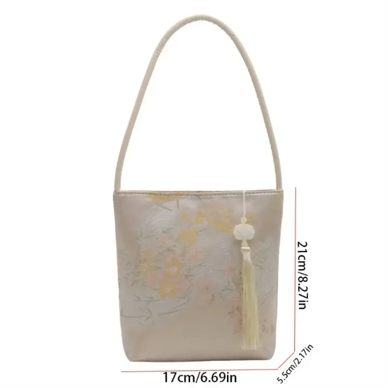 Fashionable Chinese Embroidery Shoulder Bag New Chinese Style Floral Tote Bag Hanfu Bucket Handbag Trendy Designer Travel Wallet