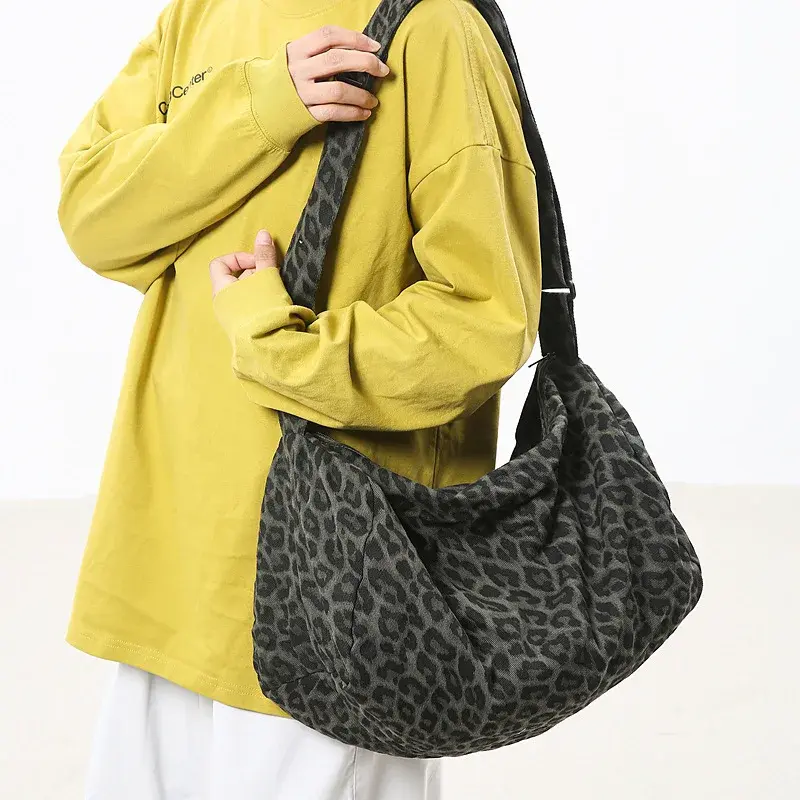 Summer New Women's Bag Leopard Print Canvas Crossbody Bag 2025 Y2K Trendy Travel Shoulder Bags Tote Bag Female Student Handbags