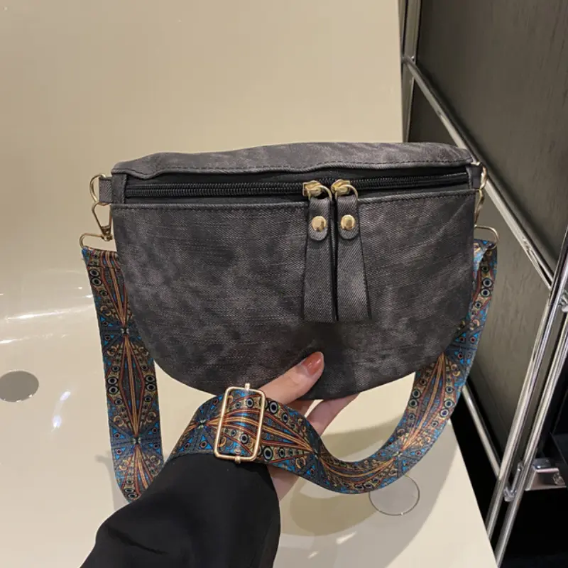 Retro Stylish Wide Strap Chest Bag PU Leather Spacious Zipper Design Shoulder Bag Solid Color Women’s Waist Bags for Daily Use