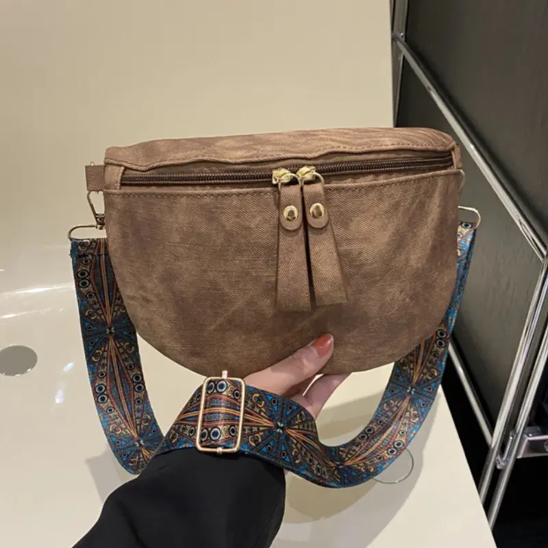 Retro Stylish Wide Strap Chest Bag PU Leather Spacious Zipper Design Shoulder Bag Solid Color Women’s Waist Bags for Daily Use