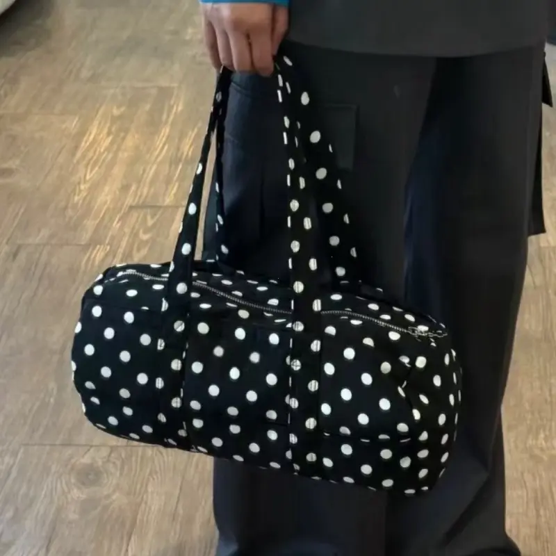 2025 New Korean Sle Large Capaci Shoulder Bag Casual Travel Ladies Handbag Women's Y2k Polka Dot Print Canvas Tote Bag for Youth