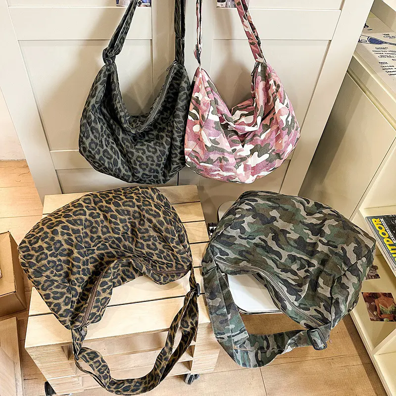 Summer New Women's Bag Leopard Print Canvas Crossbody Bag 2025 Y2K Trendy Travel Shoulder Bags Tote Bag Female Student Handbags