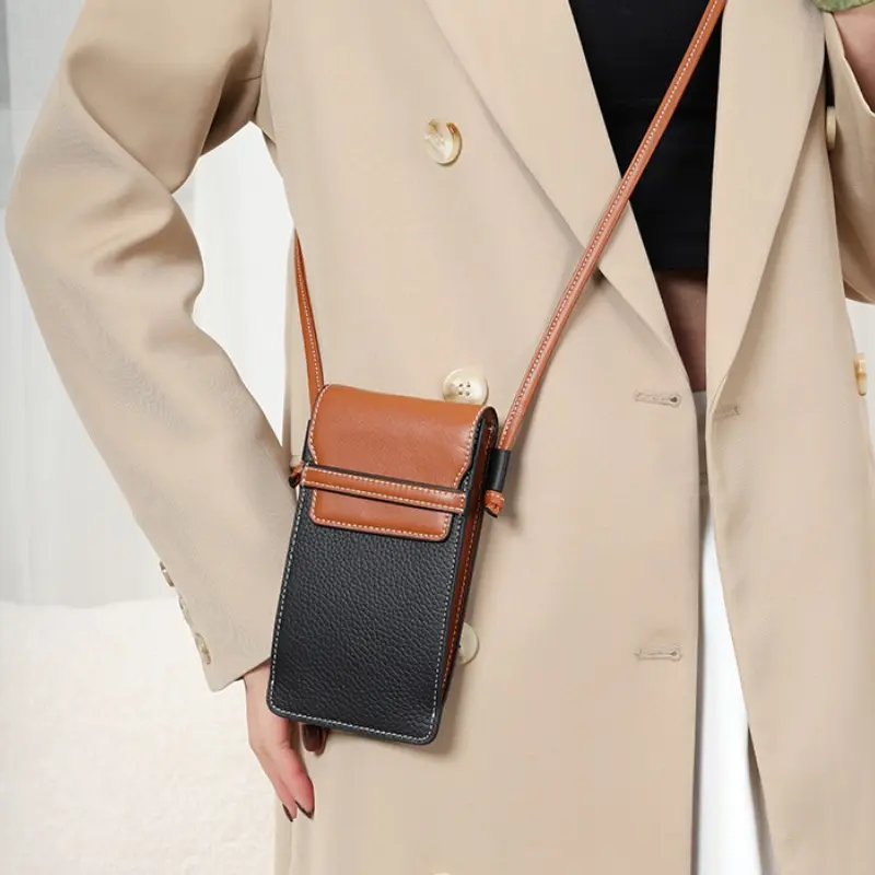 Mobile phone bag, women's genuine leather vertical style, diagonal crossbody, layered cowhide, new fashionable mobile phone bag