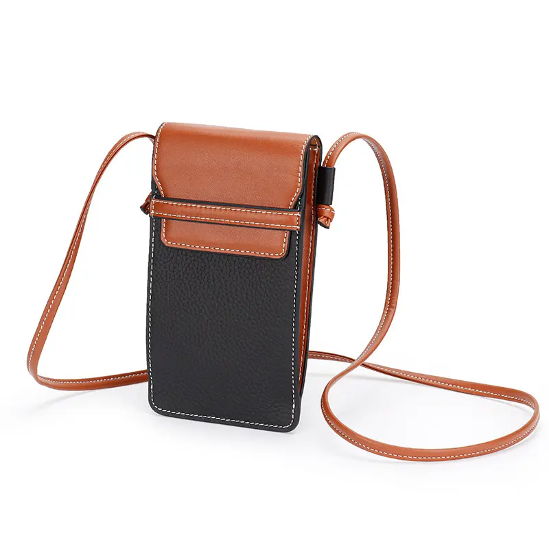 Mobile phone bag, women's genuine leather vertical style, diagonal crossbody, layered cowhide, new fashionable mobile phone bag