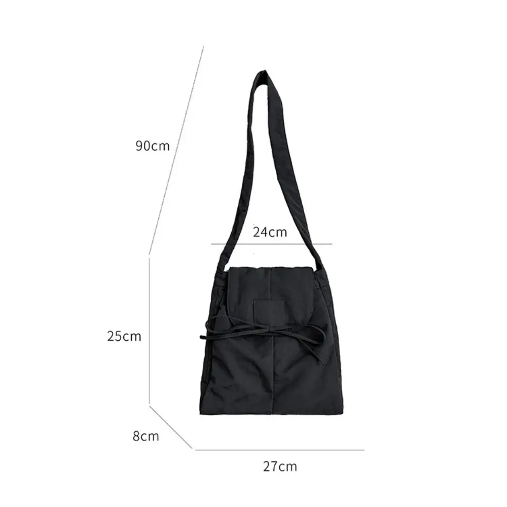 Vintage Flap Nylon Bow Crossbody Bag Large Autumn New Student Commuter Shoulder Bag Winter Solid Colour Simple Messenger Bag