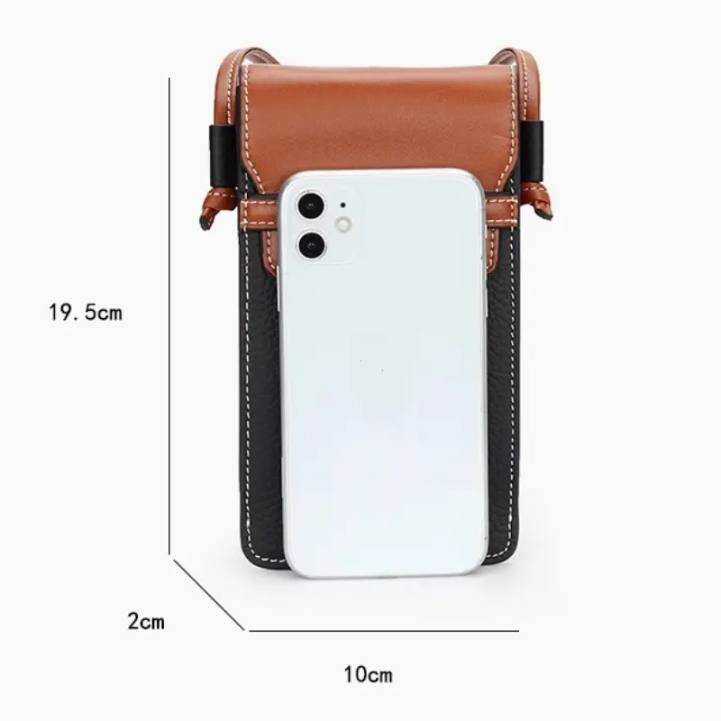 Mobile phone bag, women's genuine leather vertical style, diagonal crossbody, layered cowhide, new fashionable mobile phone bag