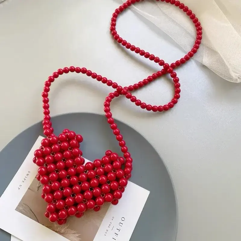 Mini Lipstick Handbags Pearl Women's Bag Crossbody Multicolor Love Shape Work Beads Women Spring and Summer All-match Fashion