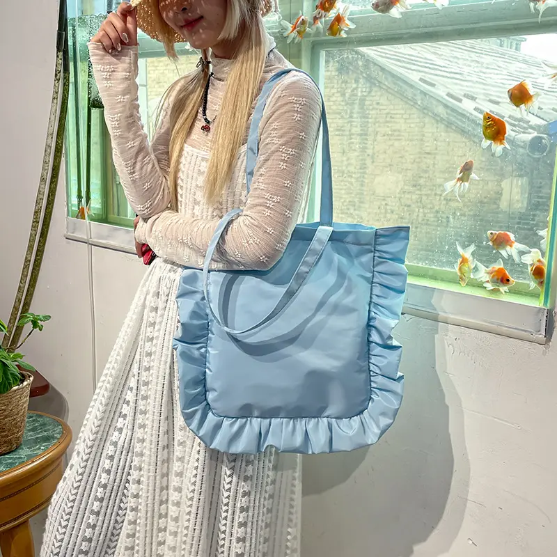 Vintage Women Tote Bags French Style Ruffles Elegant Sac A Main Female Handbags Large Capacity Light Thin Shoulder Bolso Mujer