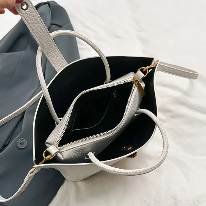 French Unique Advanced Texture Ladies Handbag 2025 New Lychee Pattern Retro High-capacity Commute Shoulder Bags Composite Bag