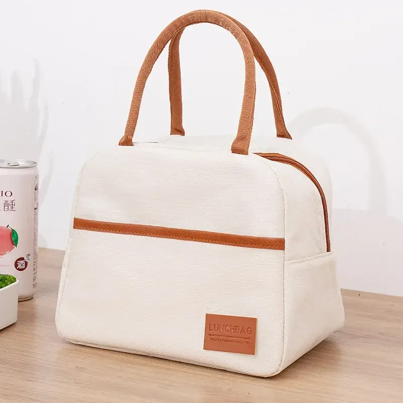 4 Shapes Beige Simple Lunch Bags Girls Large-capacity Japanese Bento Bag Insulated Thermal Portable for Travel Picnic Lunch Box