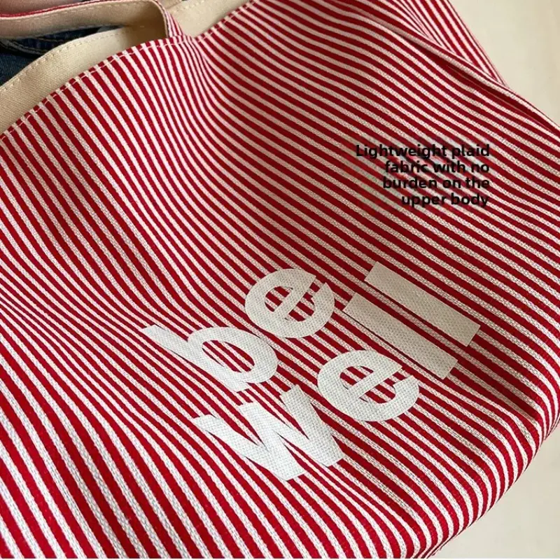 Casual Large Stripe Women's Shoulder Bag 2025 New Fashion Commuter Tote Bag High Capaci Canvas Handbag for Youth bolso mujer