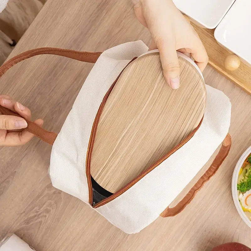 4 Shapes Beige Simple Lunch Bags Girls Large-capacity Japanese Bento Bag Insulated Thermal Portable for Travel Picnic Lunch Box