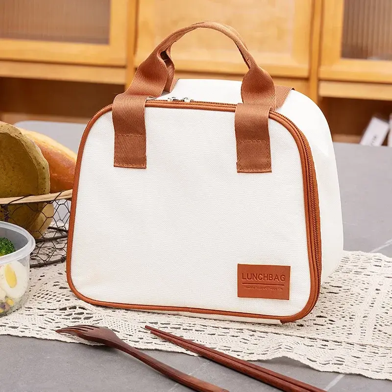 4 Shapes Beige Simple Lunch Bags Girls Large-capacity Japanese Bento Bag Insulated Thermal Portable for Travel Picnic Lunch Box