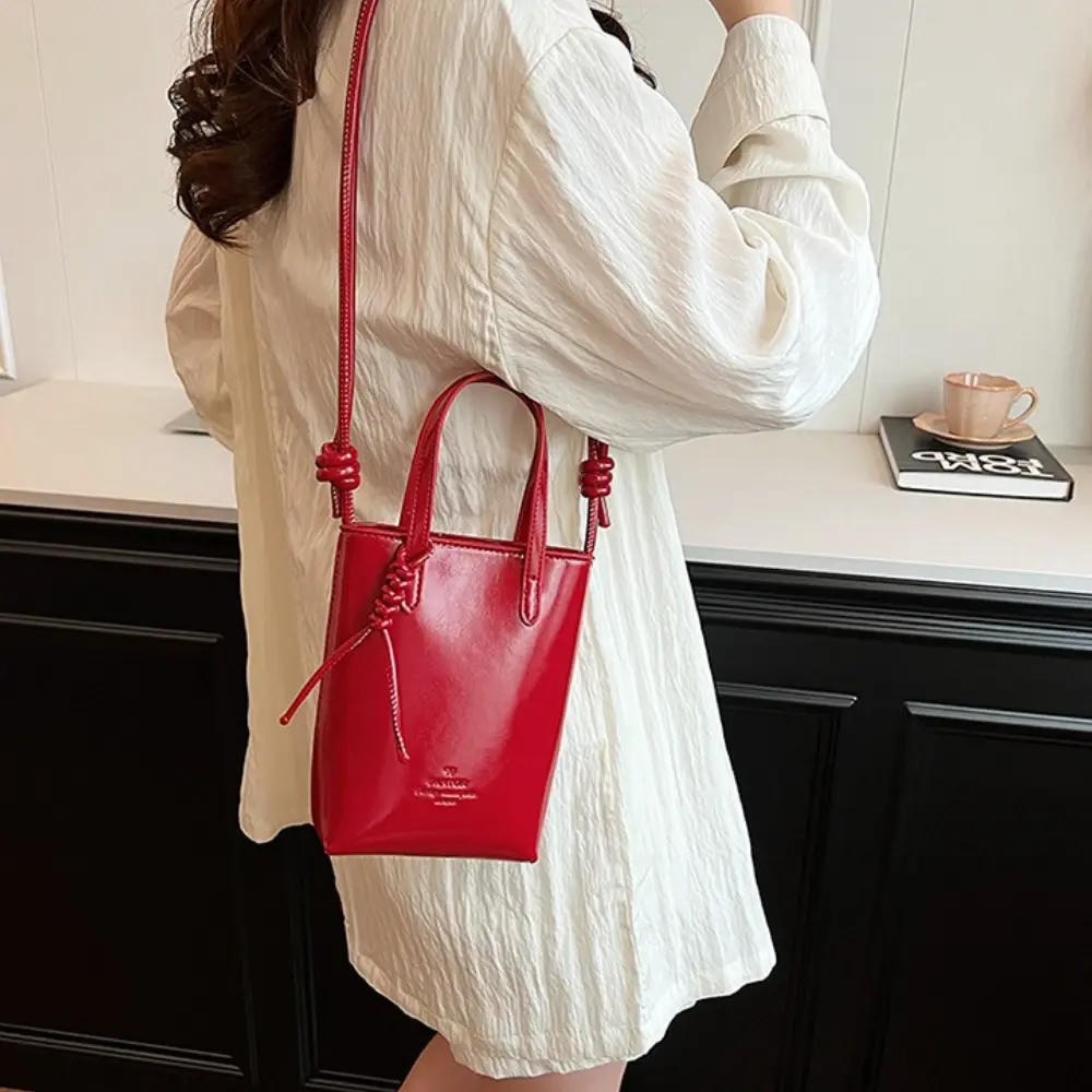 Women's Red Pu Leather Mini Crossbody Bag Summer Fashion Trend Female Cellphone Pouch Letter Pattern Small Handbag 2025 Сумка