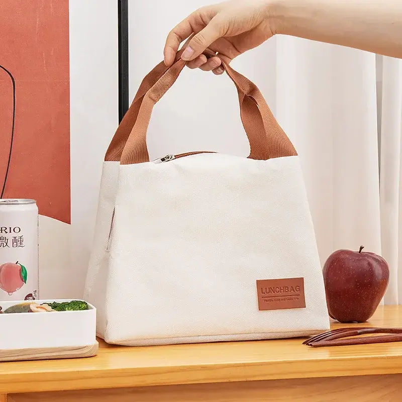 4 Shapes Beige Simple Lunch Bags Girls Large-capacity Japanese Bento Bag Insulated Thermal Portable for Travel Picnic Lunch Box