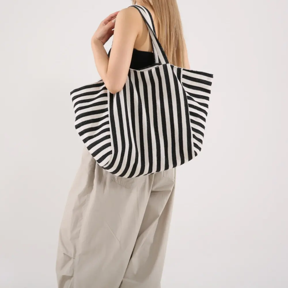 Fashion Contrast Color Korean Version Large Capacity Tote Bag New Fashion Striped Tote Bag Shoulder Bag Bolsos Para Mujer 2025