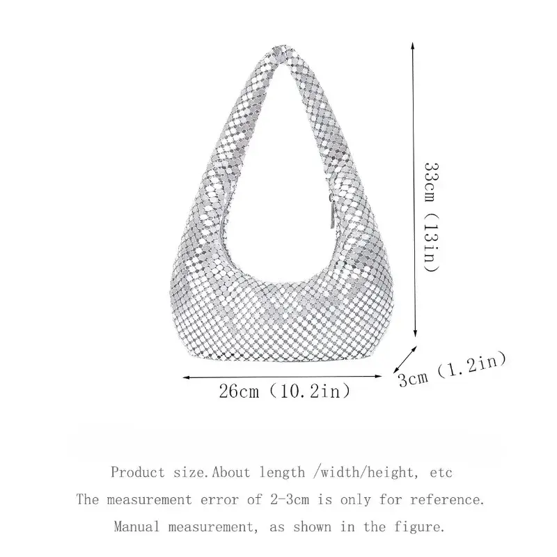Women's Evening Bag Aluminum Sequin Armpit Bag with Zipper Lightweight Casual Handbag Party Sparkling Shoulder Mobile Phone Bag