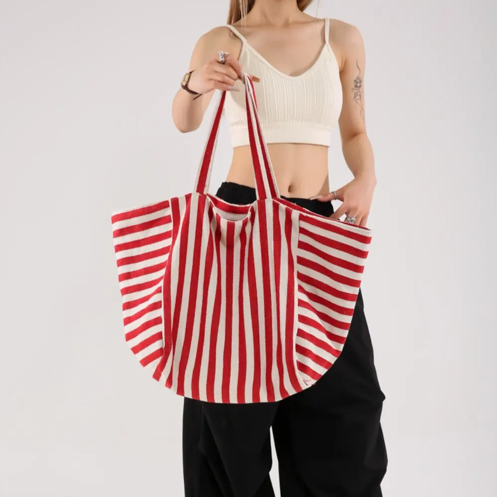 Fashion Contrast Color Korean Version Large Capacity Tote Bag New Fashion Striped Tote Bag Shoulder Bag Bolsos Para Mujer 2025