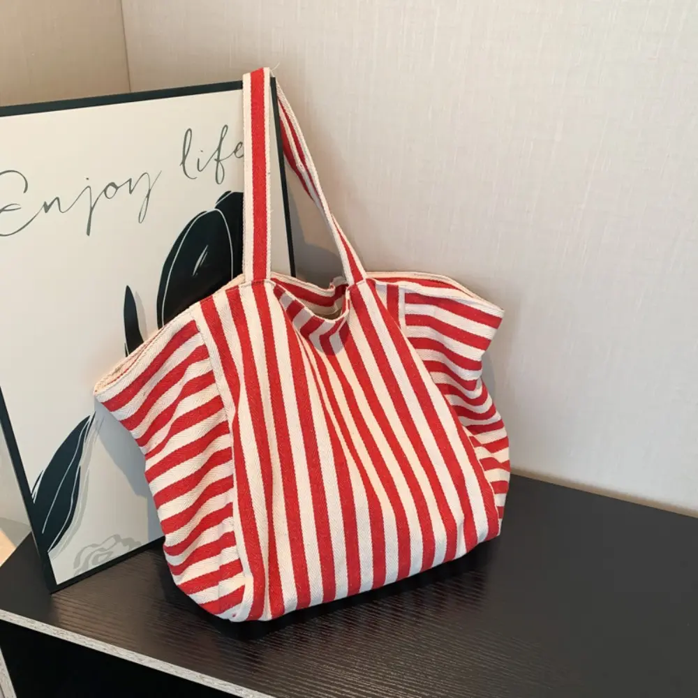 Fashion Contrast Color Korean Version Large Capacity Tote Bag New Fashion Striped Tote Bag Shoulder Bag Bolsos Para Mujer 2025