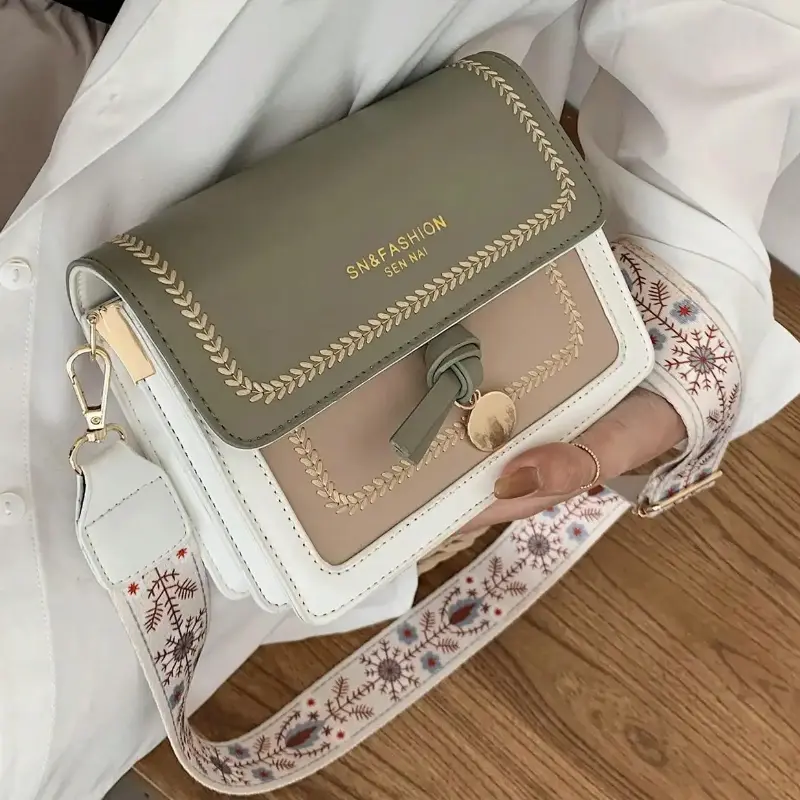 Fashionable Bag for Women, Versatile New Crossbody Bag, Contrasting Color Shoulder Bags, Small Square Bag, Wide Shoulder Strap