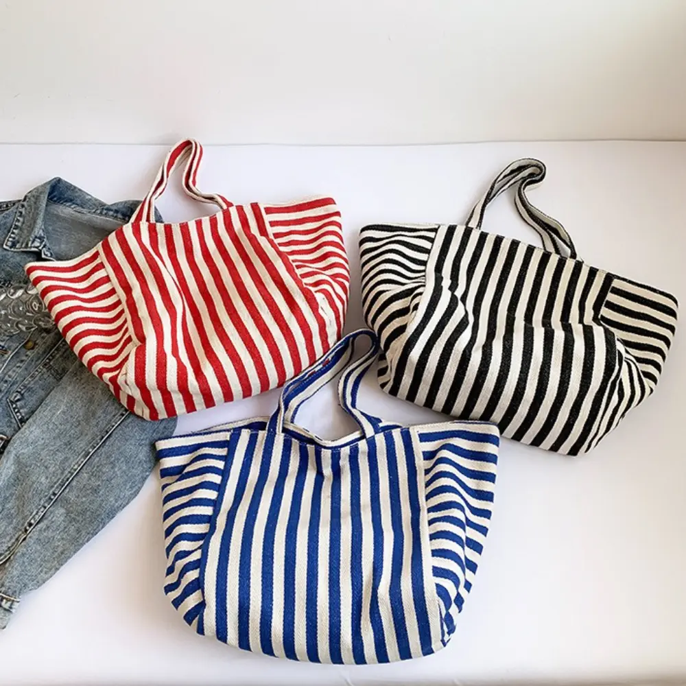 Fashion Contrast Color Korean Version Large Capacity Tote Bag New Fashion Striped Tote Bag Shoulder Bag Bolsos Para Mujer 2025